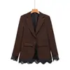 Comercio Exterior Al por Mayor Otoño Nuevo Estilo Europeo y Americano Simple Versátil Color Sólido Chaqueta de Traje con Adorno de Encaje