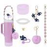 Set de 7 Piezas Taza Tapa de Popote Decorativa Set de Vasos Cadena para Vasos Ins Chai Perro Serie Colgante para Llaves Colgante de Bola de Felpa