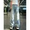 Jeans masculino vintage americano com lavagem desgastada, calça de outono larga de corte reto e perna larga, calça de comprimento total estilo high-street com design estiloso