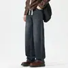 Moda Masculina Fengshe / Jeans Novo 2026 de Cintura Elástica Reta para Homens, Caimento Solto, Emagrecedor, Calças Largas de Alta Rua Americana