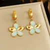 Brincos de Gota de Óleo Flor Azul de Cinco Pétalas Venda Quente Estilo Coreano Moda Banhado a Ouro Aço Inoxidável Doces Meninas Versátil Decorativo
