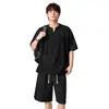 Nuevo Conjunto de Verano 2026, Camiseta de Manga Corta con Cuello en V Fina de Seda Helada y Shorts, Conjunto de Dos Piezas de Color Sólido a la Moda para Hombre