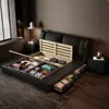 Apartamento Pequeno Minimalista Estilo Italiano Cama de Couro 1,5m Quarto Principal Cama de Casal Macia com Armazenamento, Cama Moderna Simples de Luxo Leve