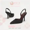 Tacones Altos de Piel Arrugada con Punta para Mujer, Diseño de Nicho Europeo y Americano, Modernos, Elegantes, Lujo Ligero, Sandalias de Tacón Alto Finas con Tira Trasera Baja