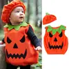 Camiseta sin mangas de calabaza para hombre y mujer, estilo europeo y americano, para verano y Halloween + Sombrero, conjunto de dos piezas para niños, moda ins