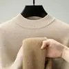 Suéter de Tricô Masculino com Gola Média e Forro de Fleece, Engrossado para Aquecimento, Suéter Camada Base para Outono e Inverno, Novo Estilo Grosso para Homens