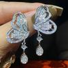 Exquisitos pendientes de mariposa Cao Shi, pendientes femeninos con microincrustaciones de circonitas brillantes, pendientes de estilo princesa con temperamento de moda