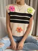 Chal de tirantes sin mangas a rayas con bloques de color y cuello redondo de estilo nuevo transfronterizo para mujer, chal de punto floral casual y elegante