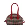 Bolsa de Ombro Feminina Xadrez Pied-de-Poule Estilo Coreano Compacta Mini Bolsa de Mão para Bebê Porta-Moedas Fofo de Urso para Crianças