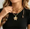Colares Multicamadas Europeus e Americanos para Mulheres, Luxo Leve e Liga de Alta Qualidade com Pingente de Girassol Corrente Clavicular, Joias Personalizadas Empilháveis