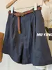 Muyang é fácil de usar! Cinto Fino Tecido Shorts de Linho Cintura Alta Casual Tricolor Shorts de Verão