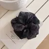 Elástico de Cabelo Meia Malha Color-Blocking Listrado Preto e Branco com Bolinhas, Estilo Coreano, Suave e Elegante, Versátil para Coque