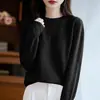 Suéter de Lana Grueso de Cuello Redondo Listo para Usar de Una Sola Línea para Mujer en Otoño e Invierno Nuevo Color Puro Holgado Versátil Suéter de Lana Camiseta Interior de Lana