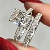 Conjunto de Anéis Geométricos Quadrados Exagerados Cao Shi de Duas Peças, Joias de Noivado Modernas e Elegantes, Anéis Tendência Mais Vendidos