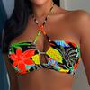 2026 Nuevo Traje de Baño Bikini con Estampado Estilo Europeo y Americano Transversal de Cuello Halter con Corbata para Mujer, Parte Superior de Bikini Sexy