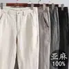 Calças de Linho Masculinas Verão Fino Estilo Chinês Casual Combinação Livre Calças Capri Soltas Vestido Tang Chinês Calças de Linho
