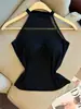 Camisola de malla con empalme de diseño nicho para chica picante, top tipo tank top halter para mujer, verano, sexy, hombros descubiertos, capa base interior