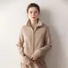 Cardigan de Punto de Cachemira Pequeño de Estilo Nuevo para Otoño e Invierno, Top de Mujer con Cremallera, Suéter Exterior Cálido Holgado