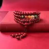 Pulseira do Deus da Fortuna dos Cinco Caminhos de Cinábrio, Pulseira de Múltiplos Círculos para o Ano de Nascimento, Estilo Bolsa da Sorte Pixiu com Areia Dourada Roxa em Círculos Lisos, Unissex
