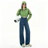 Jeans retrô azul de perna larga estreita para mulheres, forrado com fleece e espessado, novas calças retas da moda com caimento suave para o outono e inverno de 2026