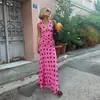 32668 Transfronterizo Amazon Moda Europea y Americana Nuevo Producto Vestido Sexy de Cuello Halter sin Espalda con Lazos Bloques de Color Lunares para Mujer