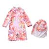 Roupa de banho infantil para meninas, maiô de peça única com capuz de desenho animado, roupa de banho de manga curta com proteção solar para praia para bebês e meninas pequenas