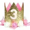 Venta Directa de Fábrica Fiesta Navideña Bebé de 1 2 Años Un Sombrero Uno Dorado con Brillo con Flor Rosquilla Crudo
