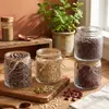 Pote de Vidro com Padrão Embossado Espesso Recipiente para Armazenamento de Cereais na Cozinha Estilo Corda de Cânhamo Garrafa para Armazenamento de Lanches Flores Chá Produtos Secos