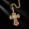 Estilo Hip Hop Europeo y Americano Colgante Personalizado de Cruz Espiga de Trigo con Pedrería Completa Cobre Incrustado Circonita de Colores Accesorios de Joyería de Moda para Hombre
