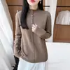 Novo suéter de botão 100% lã para outono e inverno para mulheres, gola semi-alta, manga longa, tricotado, casual, versátil, base de cashmere