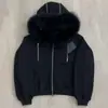 Moda Americana Transfronteriza Otoño e Invierno Tendencia Hip-Hop Casual Calle Hombres y Mujeres Cárdigan Suelto Cuello de Piel Sudadera con Capucha y Cremallera