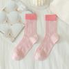 Calcetines de media pantorrilla para mujer de punto de diamante de verano, malla hueca transpirable, calcetines de felpa finos de color contrastante de estilo japonés