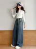 Calça Jeans Feminina 2026 Outono Novo Estilo para Crianças Maiores, Bolso Traseiro Bordado de Cogumelo Calça Wide Leg Degradê, Calça Reta Solta