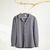 Camisa de Cuello Cubano para Hombre de Manga Larga Estilo Británico Holgada Chaqueta Casual de Alta Gama de Moda Guapo