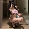 Lingerie Sexy com Alças, Costas Lindas, Decote Halter, Entrepernas Abertas, Body de Rede Vazado 7027