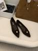 Zapatos franceses de lana con punta para mujer, estilo Chanel Rose, tacón bajo, 2024