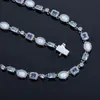 Hip-Hop Europeo y Americano Hebilla de Presión de 6 mm Pulsera de Circonita Azul Cadena de Joyería de Ópalo Simple y Versátil Joyería Transfronteriza Personalización