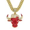 Novidade Pingente Cabeça de Touro Vermelho com Diamantes Acessórios Personalidade Agressiva Punk Corrente Cubana Masculina Colar Pingente Decorativo