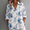 Camisa de mujer de estampado marmoleado europeo y americano transfronterizo, con cuello, adelgazante, ligera, resistente a las arrugas y favorecedora