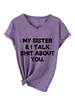 Mi hermana yo hablo mierda Tienda independiente de Amazon Wish moda casual camiseta de manga corta con cuello en V para mujer