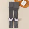 Leggings de invierno para niñas, pantalones tipo calcetín para niños con forro polar y engrosados, diseño de retazos, largo de tres cuartos, estampado de dibujos animados, cálidos y acogedores