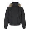 Jaqueta de Algodão com Capuz e Gola Grande de Pelo Estilo Retrô Americano para Homens e Mulheres, Outono/Inverno Solta Casual Toque de Luxo Revestida Quente Curta