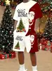 Conjunto de camiseta casual de corte holgado y pantalones cortos con estampado digital 3D temático de Navidad, superventas transfronterizo europeo y americano