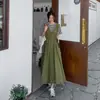 Tallas Actualizadas Vestido Chaleco Versátil Retro Chic Coreano con Cintura Ajustable por Cordón Falda de Longitud Media