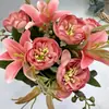 Fornecimento direto da fábrica rosa simulação Lírio 9 rosas buquê de flores artificiais adereços de palco de casamento decoração flores artificiais simulação