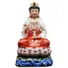 Estatua de Cerámica de Guanyin Bodhisattva Sentada sobre un Loto, Bodhisattva Guanyin del Mar del Sur para Adoración en Casa, Decoración de Sala de Estar