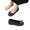 Sapatos Mary Jane Novos com Salto Escondido de 4cm, Estilo Francês Gentil, Slip-on com Laço, Bico Redondo, Sapatilhas Leves para Mulheres