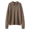 Suéter de Cachemira Grueso de Peso Pesado con Cuello Medio para Mujer, Nuevo Suéter de Punto Suelto de Color Sólido para Otoño e Invierno, Camiseta Básica de Punto Casual de Manga Larga