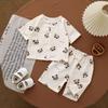 Roupas para Bebês e Crianças de Anyang, Roupas de Casa para Crianças, Conjunto de Shorts de Manga Curta em Algodão Amassado, Pijamas para Bebês Masculinos e Femininos, Estilo Fino de Verão