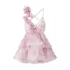Vestido con Cintura Ceñida Estilo Europeo y Americano Ropa de Mujer Transfronteriza Verano Tirantes Corto Floral Comercio Exterior Moda Delgado y Sexy